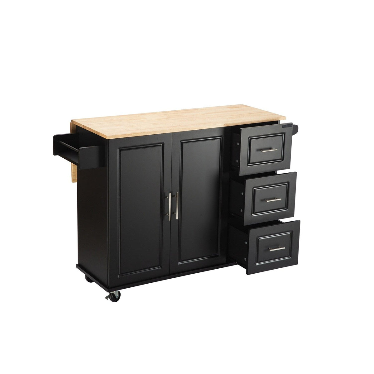 BABOOM Black Mdf Base with Wood Top Rolling Kitchen Island (17-in x 53.93-in x 36.22-in)