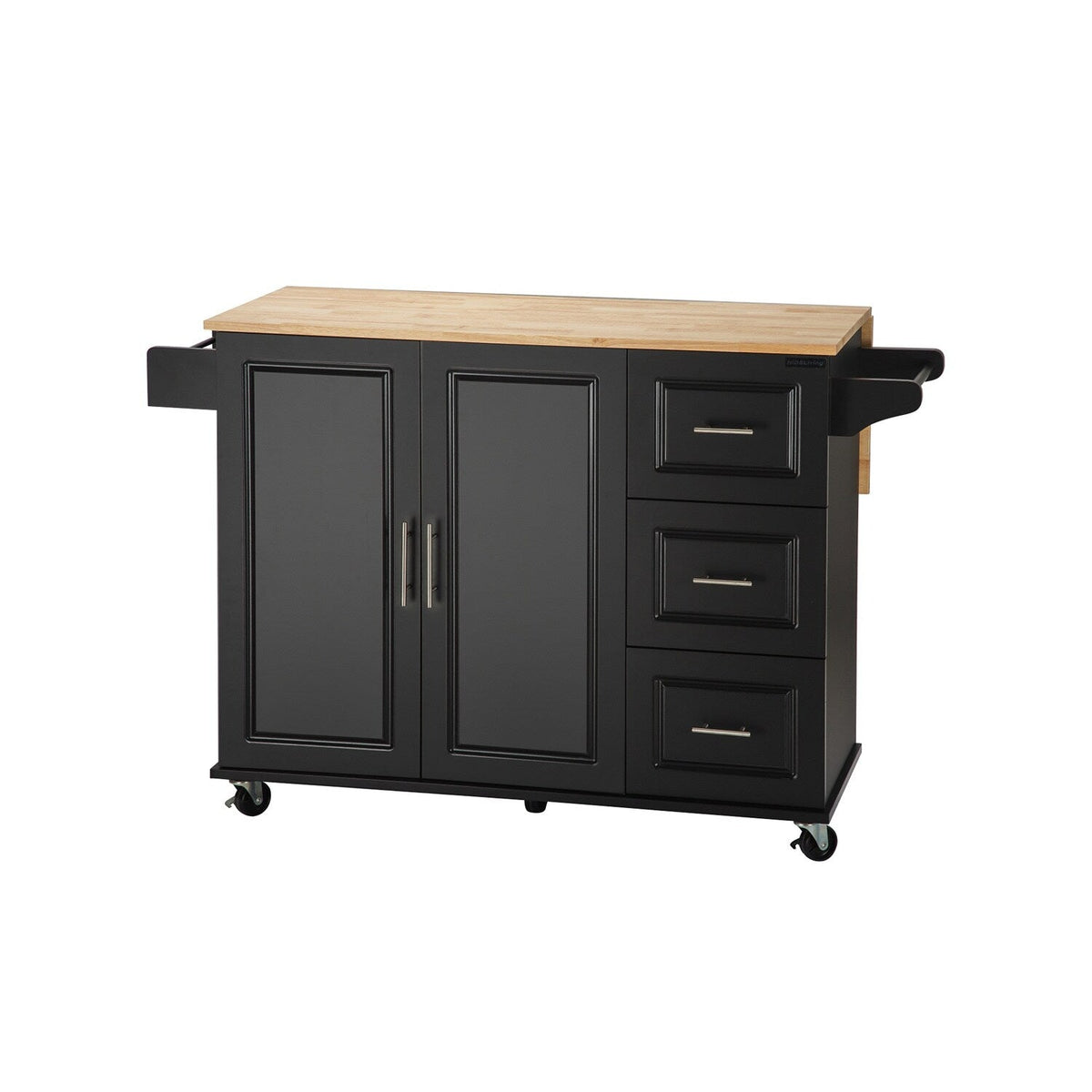 BABOOM Black Mdf Base with Wood Top Rolling Kitchen Island (17-in x 53.93-in x 36.22-in)