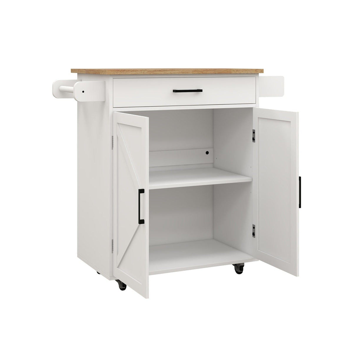 BABOOM White Mdf Base with Wood Top Rolling Kitchen Island (17.72-in x 37.99-in x 36.02-in)