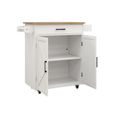 BABOOM White Mdf Base with Wood Top Rolling Kitchen Island (17.72-in x 37.99-in x 36.02-in)