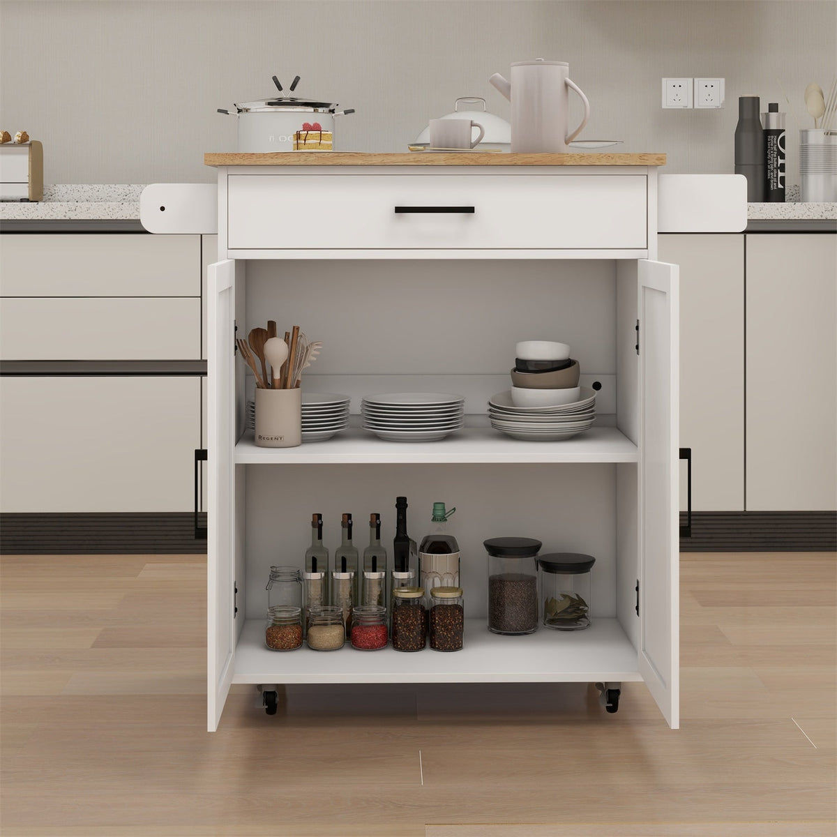 BABOOM White Mdf Base with Wood Top Rolling Kitchen Island (17.72-in x 37.99-in x 36.02-in)
