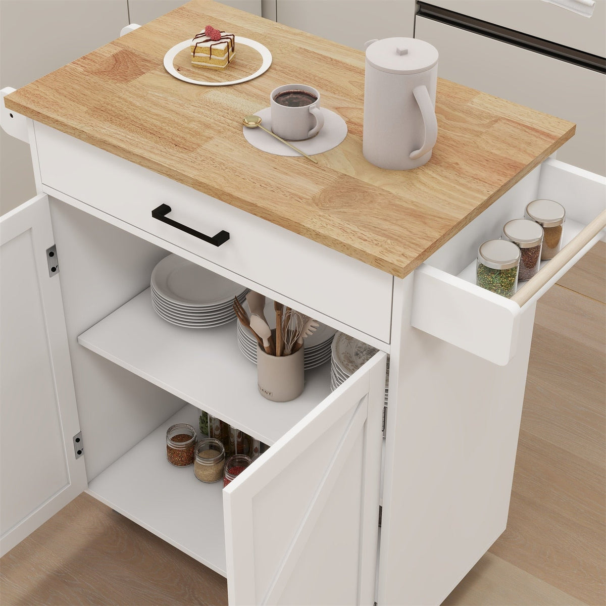 BABOOM White Mdf Base with Wood Top Rolling Kitchen Island (17.72-in x 37.99-in x 36.02-in)