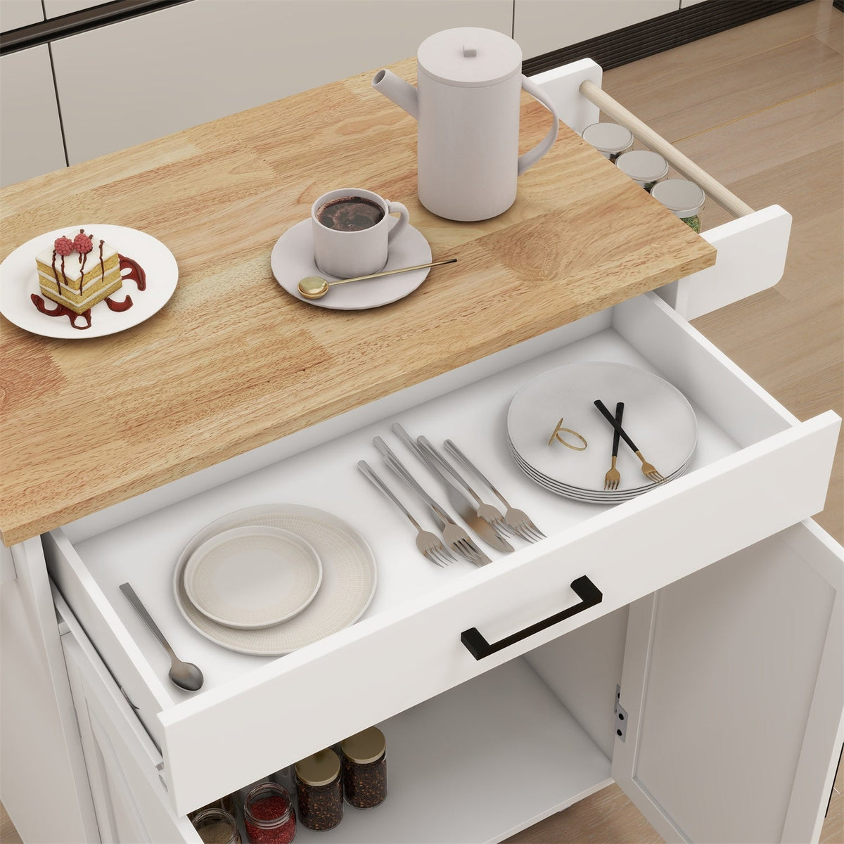 BABOOM White Mdf Base with Wood Top Rolling Kitchen Island (17.72-in x 37.99-in x 36.02-in)
