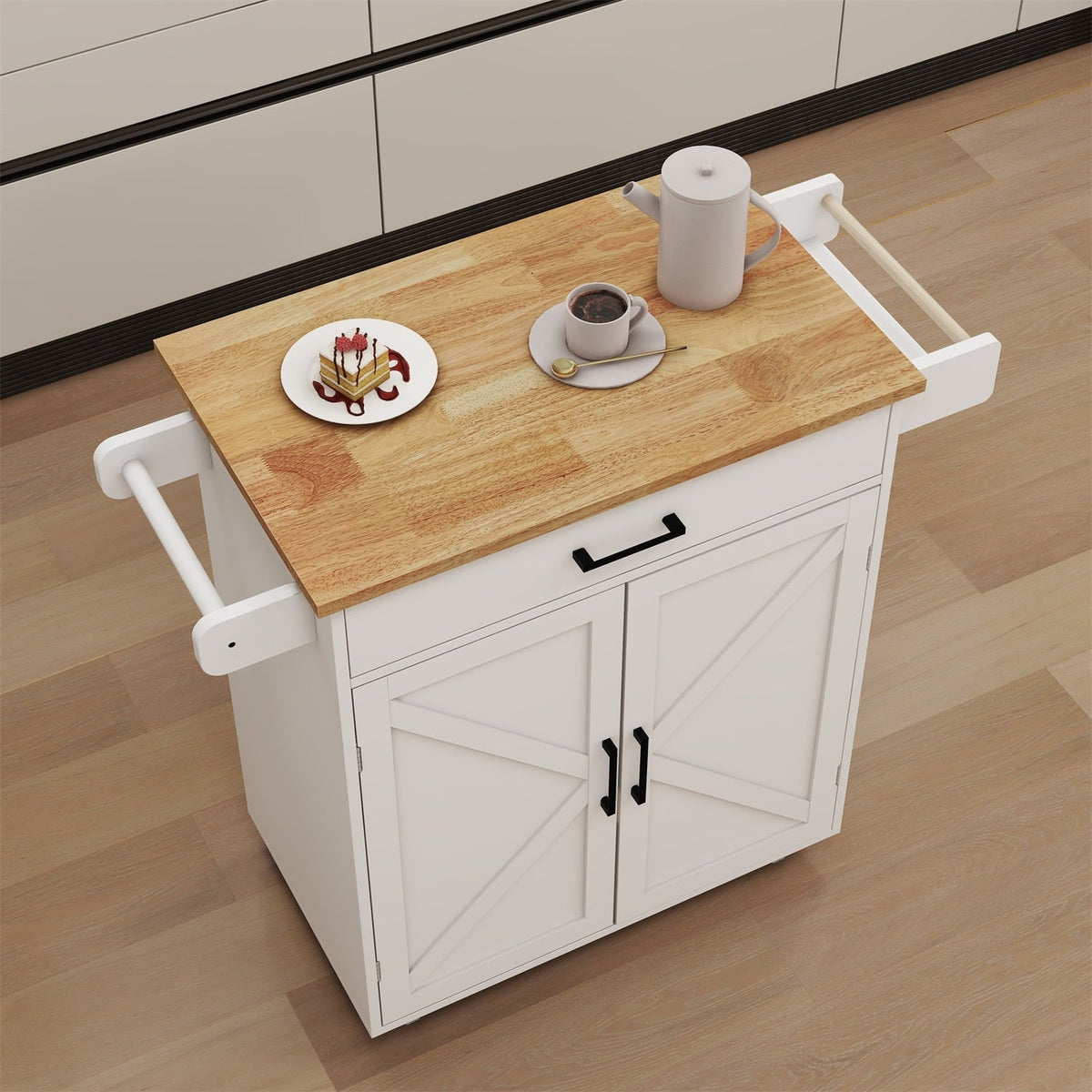 BABOOM White Mdf Base with Wood Top Rolling Kitchen Island (17.72-in x 37.99-in x 36.02-in)