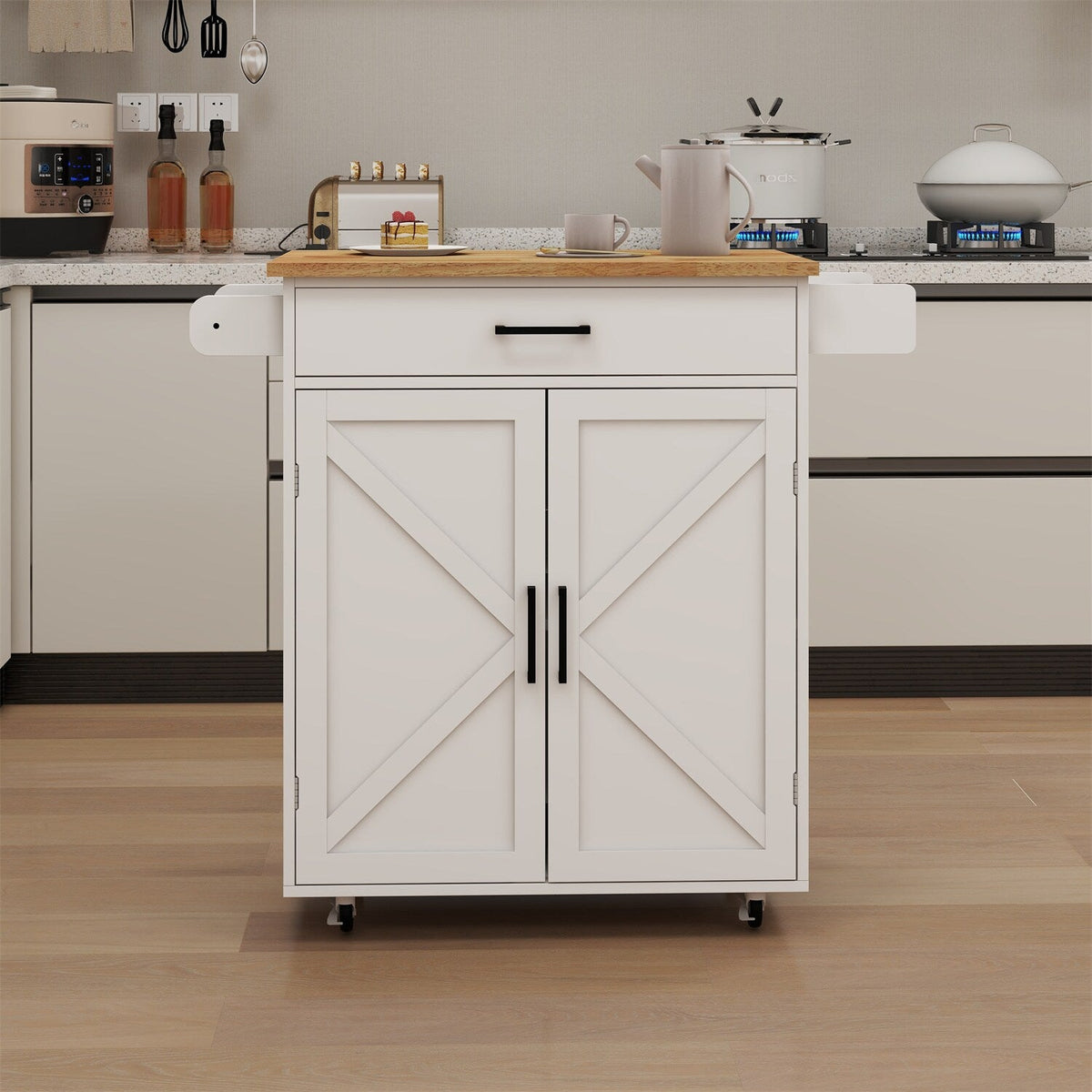 BABOOM White Mdf Base with Wood Top Rolling Kitchen Island (17.72-in x 37.99-in x 36.02-in)