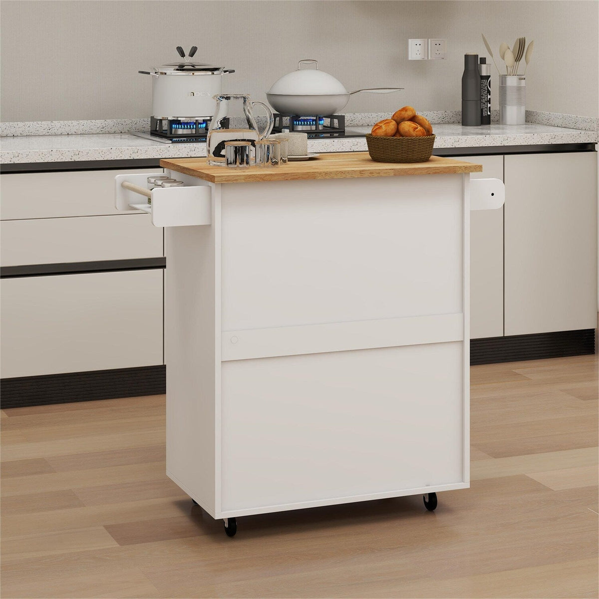 BABOOM White Mdf Base with Wood Top Rolling Kitchen Island (17.72-in x 37.99-in x 36.02-in)