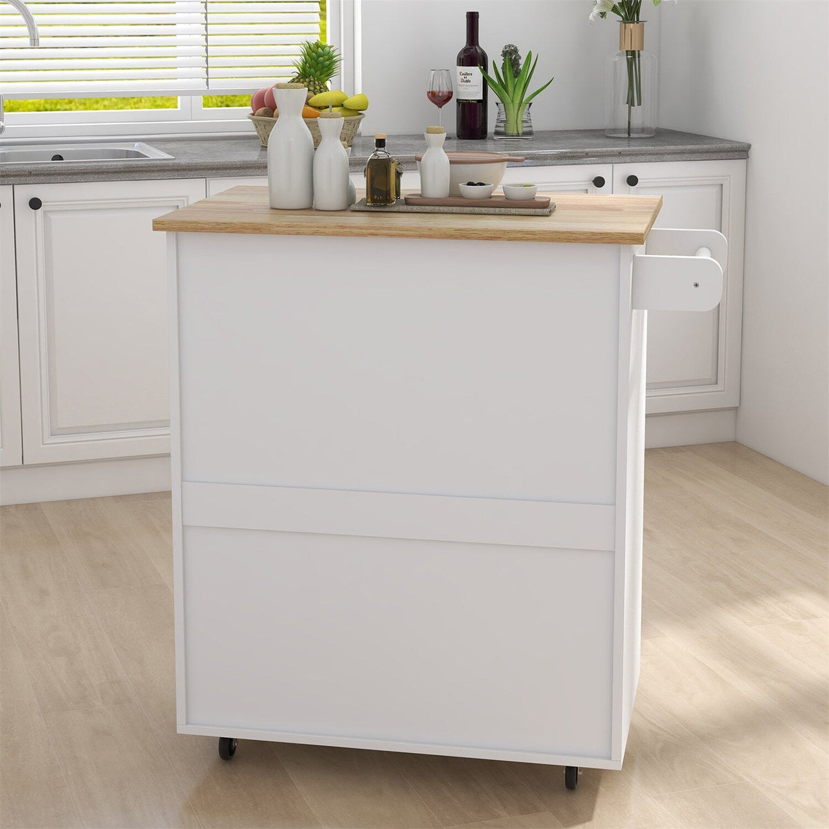 BABOOM White Mdf Base with Wood Top Rolling Kitchen Island (17.71-in x 32.87-in x 36.02-in)