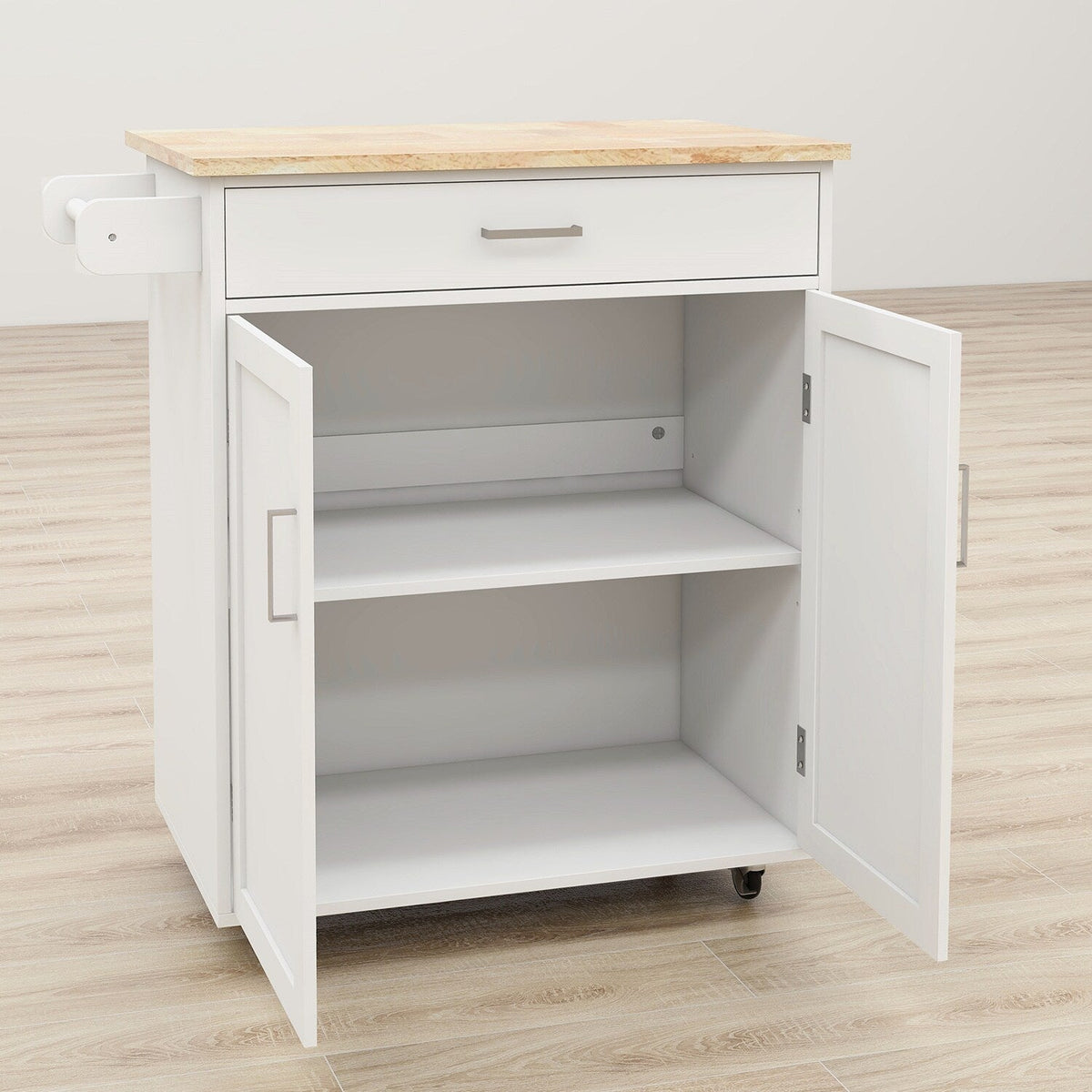 BABOOM White Mdf Base with Wood Top Rolling Kitchen Island (17.71-in x 32.87-in x 36.02-in)