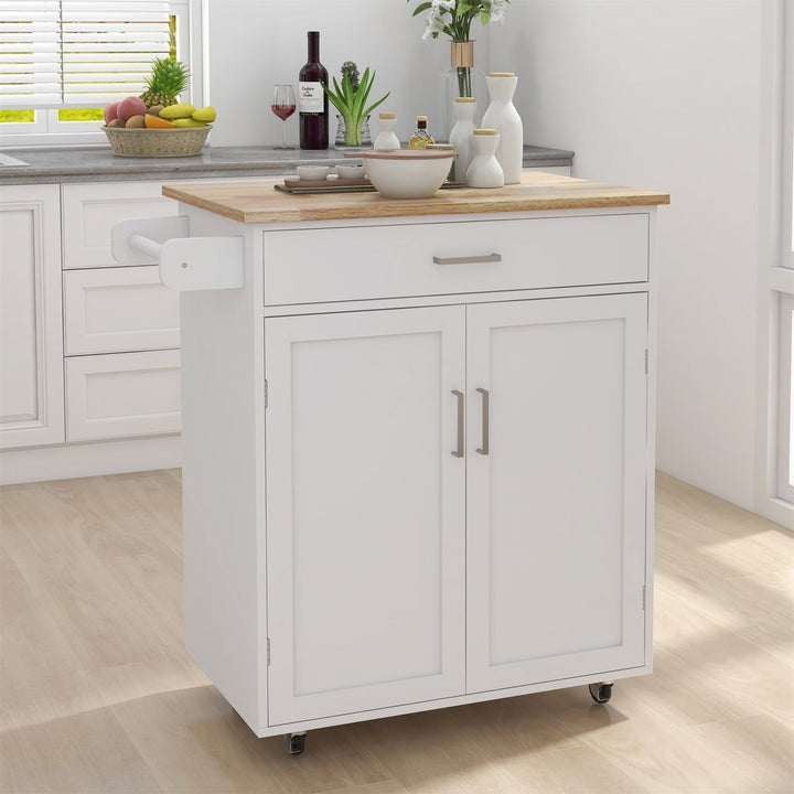 BABOOM White Mdf Base with Wood Top Rolling Kitchen Island (17.71-in x 32.87-in x 36.02-in)