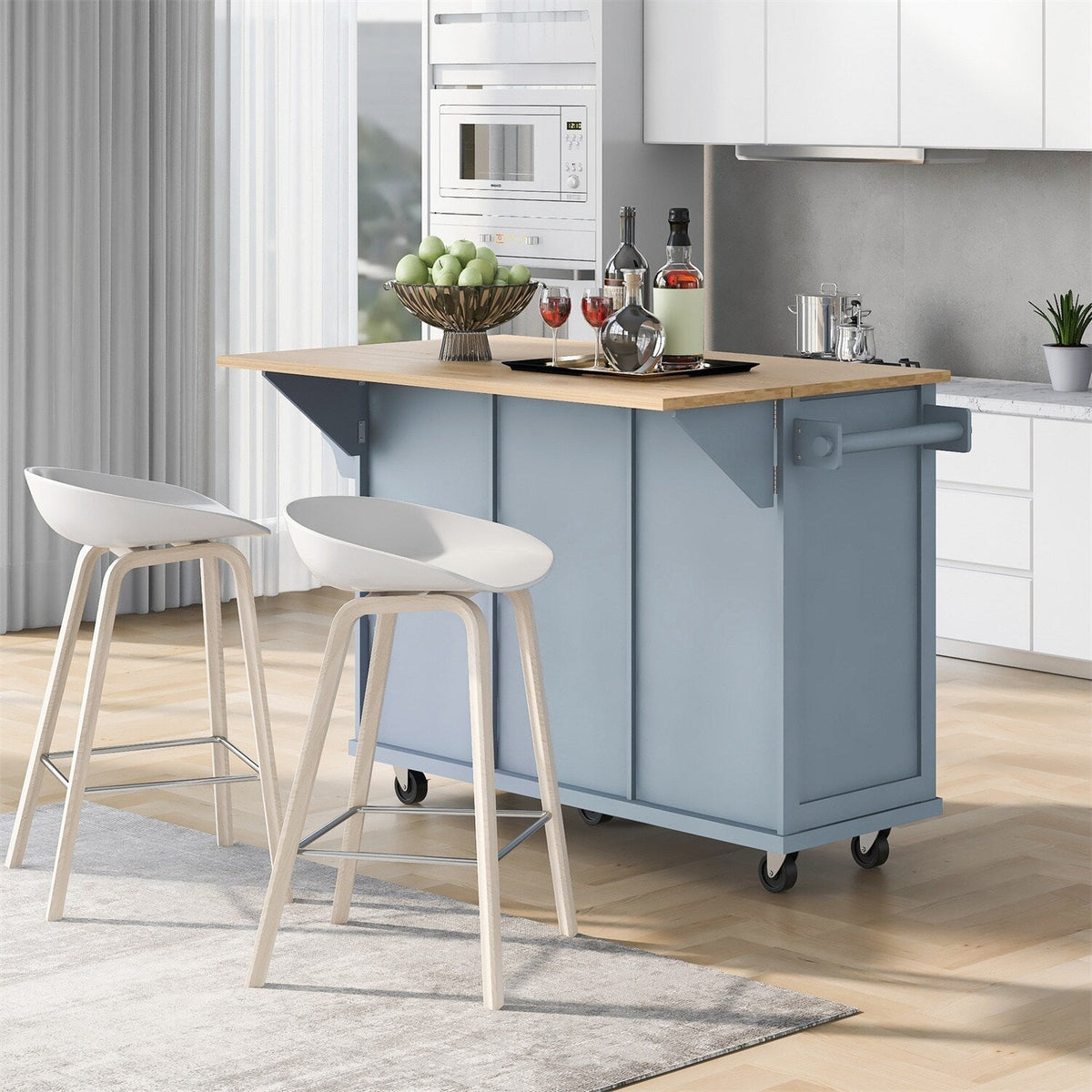 BABOOM Gray Mdf Base with Wood Top Rolling Kitchen Island (29.5-in x 53.1-in x 37.2-in)