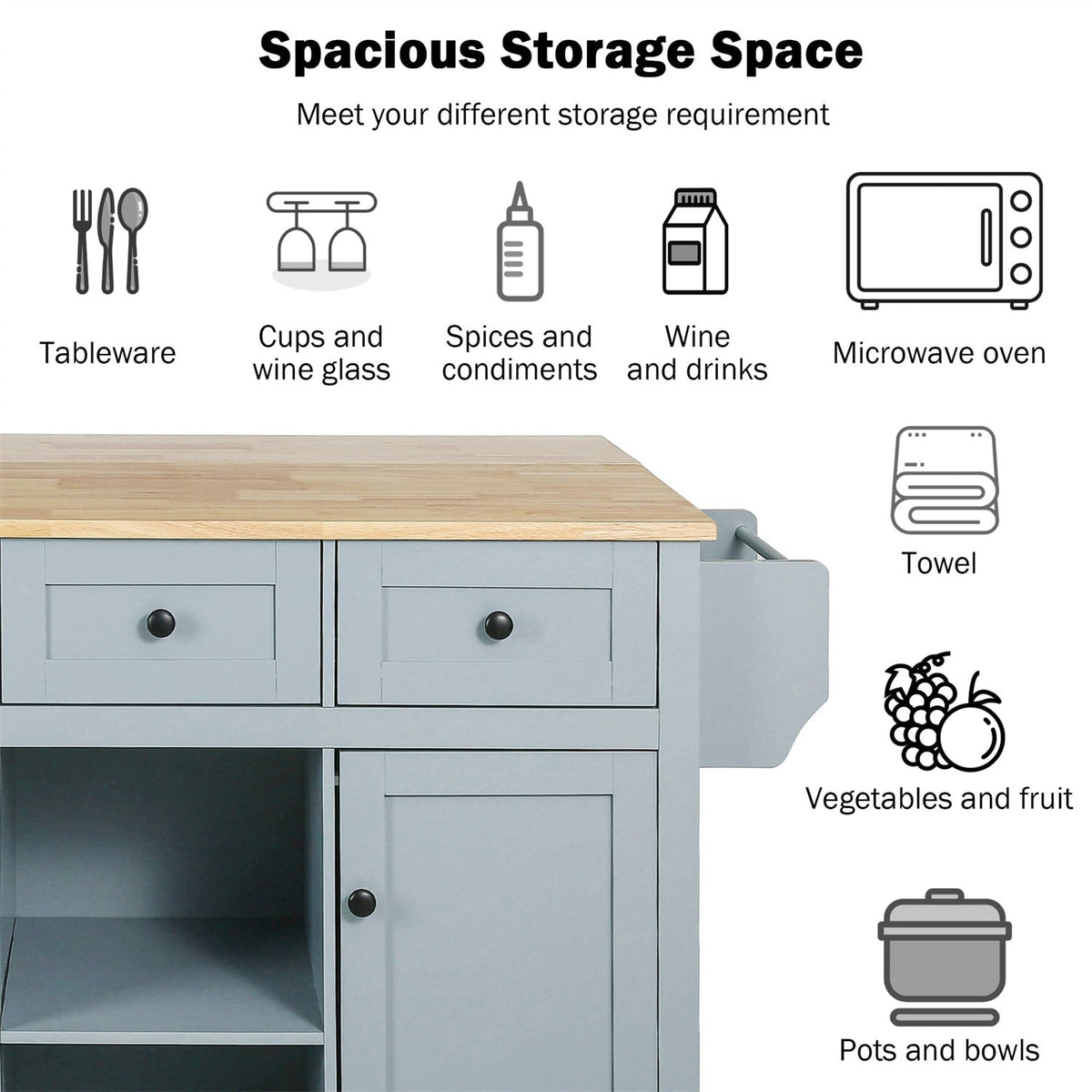 BABOOM Gray Mdf Base with Wood Top Rolling Kitchen Island (29.5-in x 53.1-in x 37.2-in)