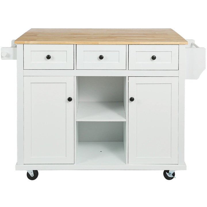 BABOOM White Mdf Base with Wood Top Rolling Kitchen Island (29.5-in x 53.1-in x 37.2-in)
