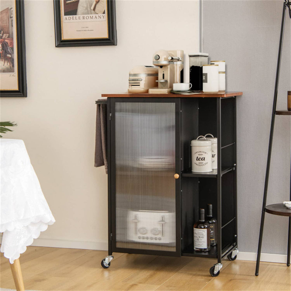 BABOOM Black Mdf Base with Wood Top Rolling Kitchen Cart (17-in x 27.5-in x 35-in)