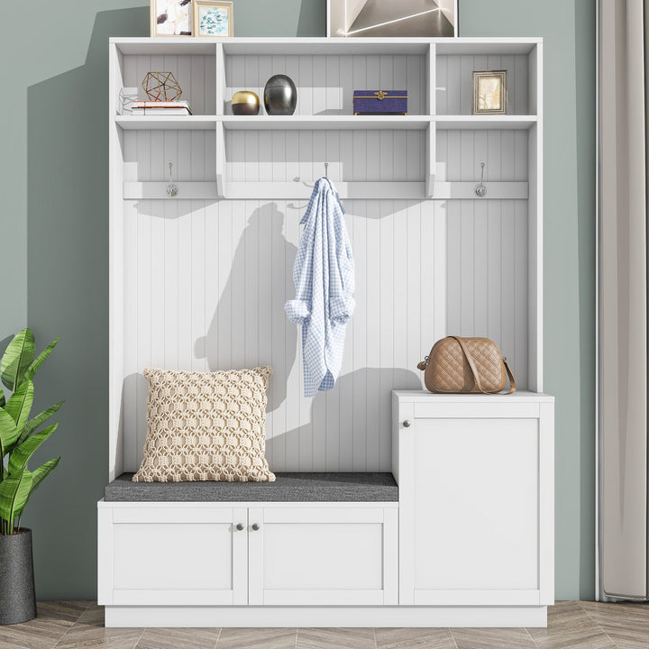 Mondawe Modern 59-in White Wood Hall Tree