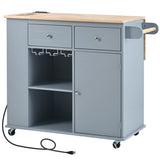 BABOOM Blue Mdf Base with Wood Top Rolling Kitchen Island (29.33-in x 39.8-in x 33.7-in)