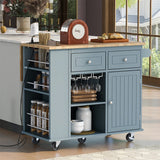 BABOOM Blue Mdf Base with Wood Top Rolling Kitchen Island (29.33-in x 39.8-in x 33.7-in)