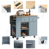 BABOOM Blue Mdf Base with Wood Top Rolling Kitchen Island (29.33-in x 39.8-in x 33.7-in)