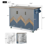 BABOOM Blue Mdf Base with Wood Top Rolling Kitchen Island (25.7-in x 51.57-in x 36.7-in)