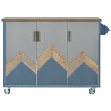 BABOOM Blue Mdf Base with Wood Top Rolling Kitchen Island (25.7-in x 51.57-in x 36.7-in)