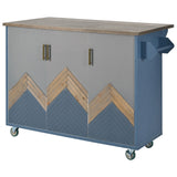 BABOOM Blue Mdf Base with Wood Top Rolling Kitchen Island (25.7-in x 51.57-in x 36.7-in)
