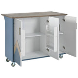 BABOOM Blue Mdf Base with Wood Top Rolling Kitchen Island (25.7-in x 51.57-in x 36.7-in)