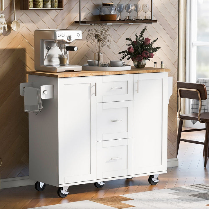 BABOOM White Mdf Base with Wood Top Rolling Kitchen Island (17-in x 50-in x 36.9-in)