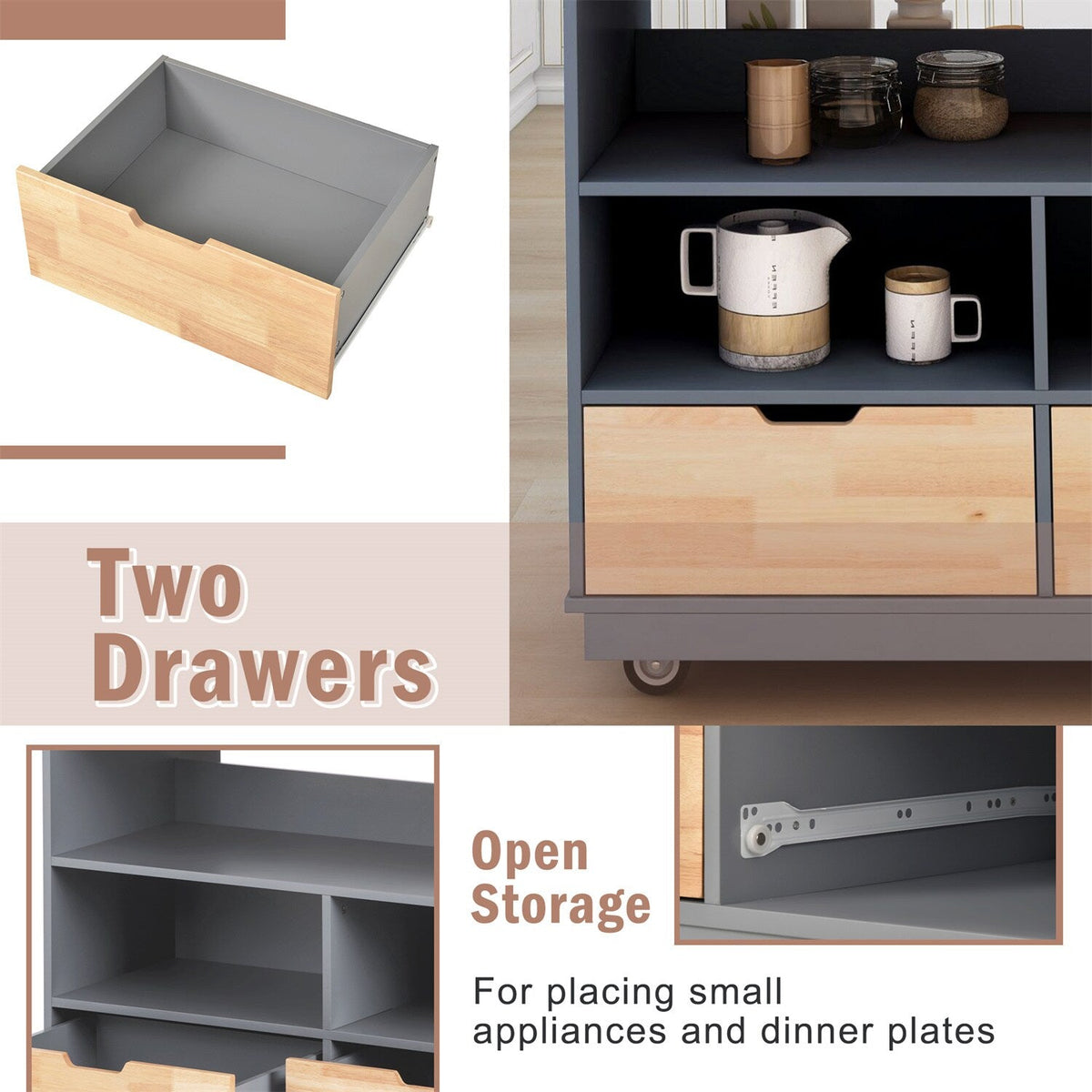BABOOM Gray Mdf Base with Wood Top Rolling Kitchen Island (21.7-in x 46-in x 35.62-in)