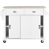 BABOOM White Mdf Base with Wood Top Rolling Kitchen Island (20.5-in x 52.2-in x 36.6-in)