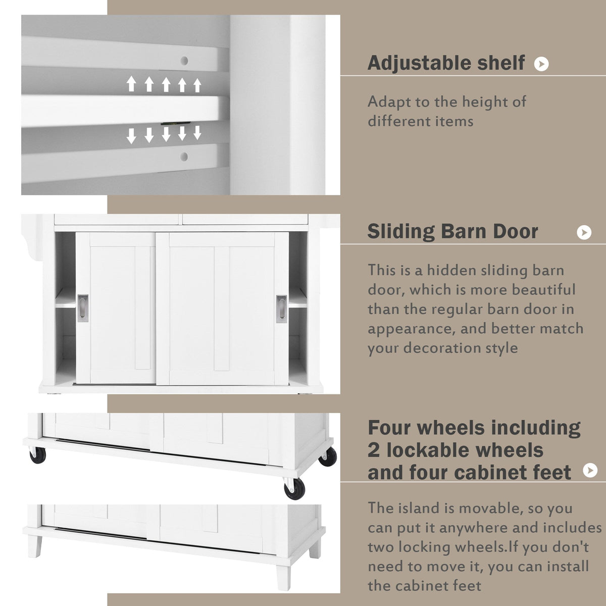 BABOOM White Mdf Base with Wood Top Rolling Kitchen Island (20.5-in x 52.2-in x 36.6-in)