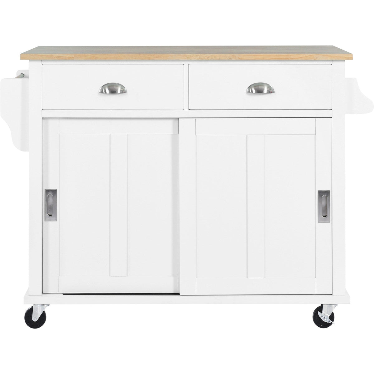 BABOOM White Mdf Base with Wood Top Rolling Kitchen Island (20.5-in x 52.2-in x 36.6-in)