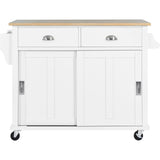 BABOOM White Mdf Base with Wood Top Rolling Kitchen Island (20.5-in x 52.2-in x 36.6-in)