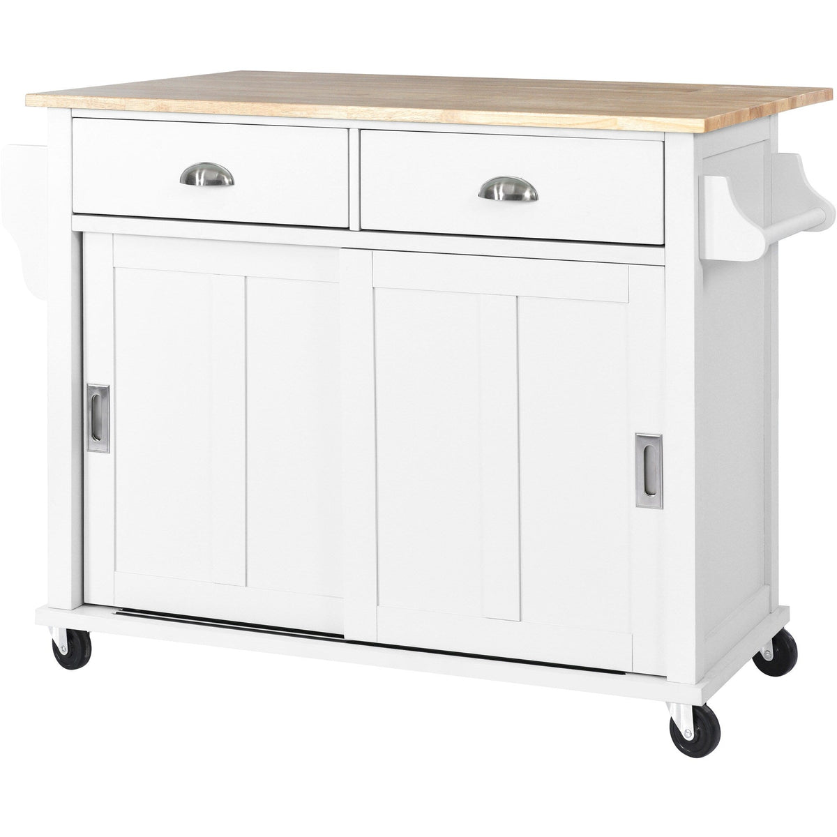 BABOOM White Mdf Base with Wood Top Rolling Kitchen Island (20.5-in x 52.2-in x 36.6-in)