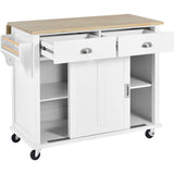 BABOOM White Mdf Base with Wood Top Rolling Kitchen Island (20.5-in x 52.2-in x 36.6-in)