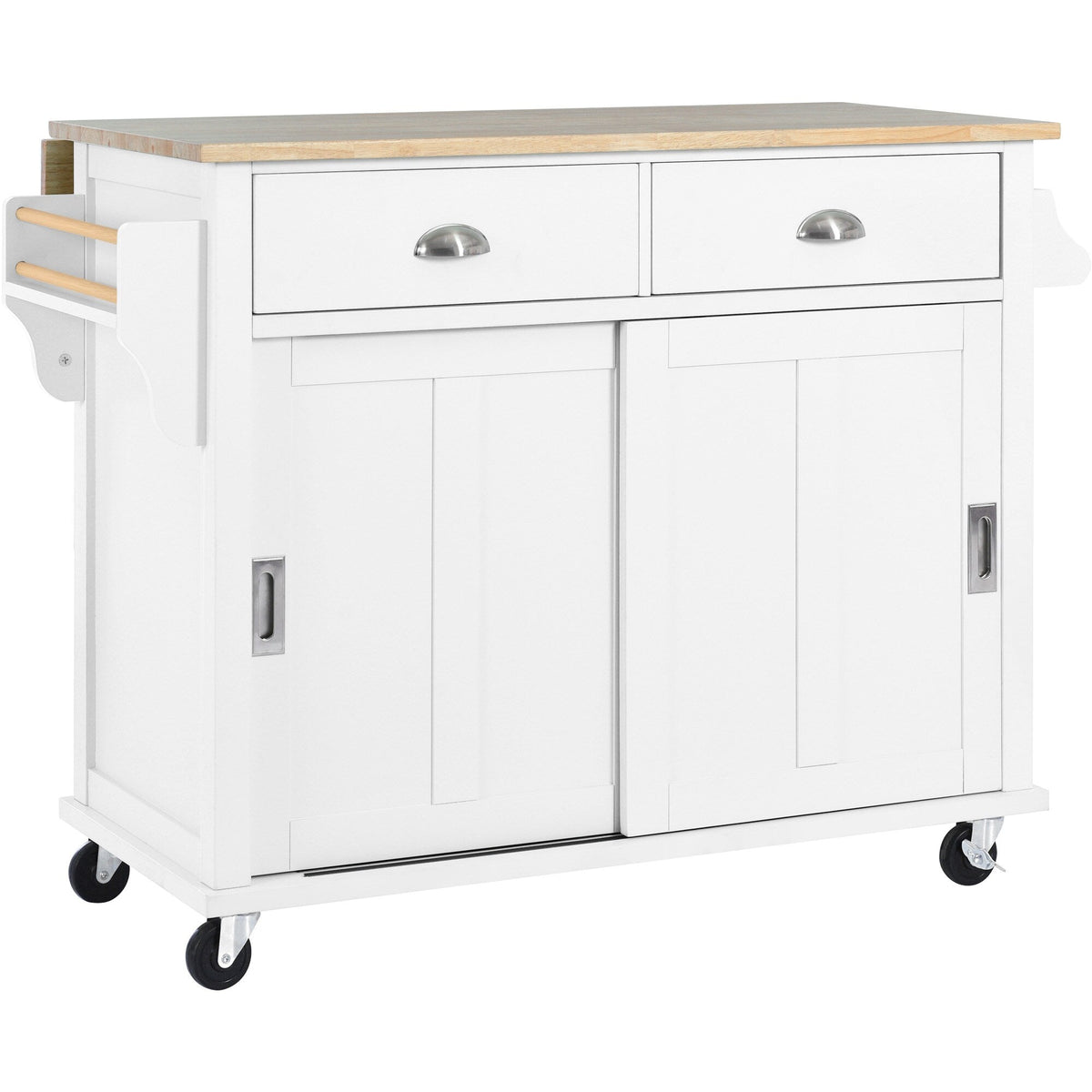 BABOOM White Mdf Base with Wood Top Rolling Kitchen Island (20.5-in x 52.2-in x 36.6-in)