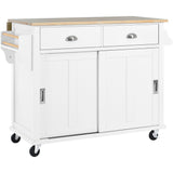 BABOOM White Mdf Base with Wood Top Rolling Kitchen Island (20.5-in x 52.2-in x 36.6-in)