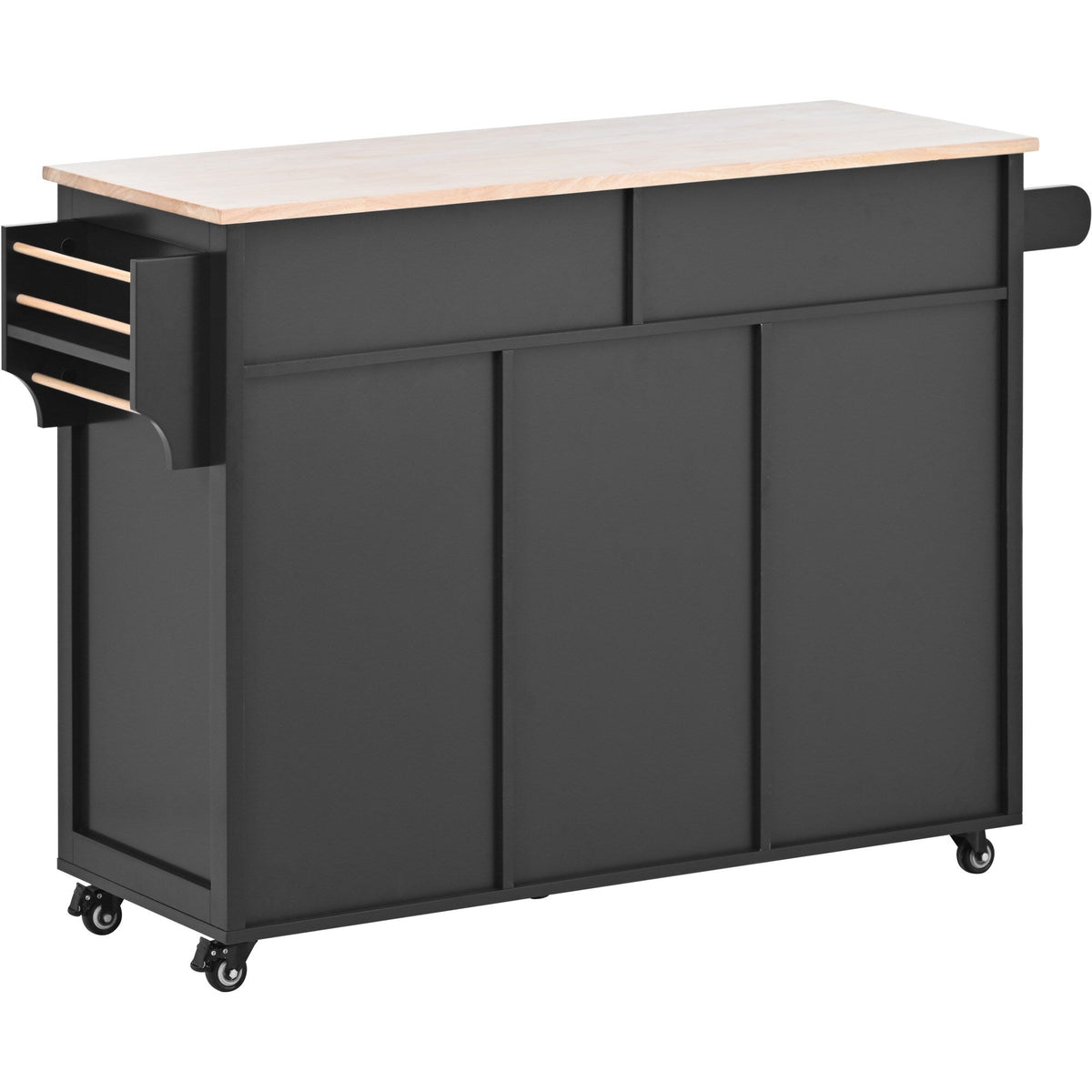 BABOOM Black Mdf Base with Wood Top Rolling Kitchen Island (18.5-in x 53.1-in x 37-in)