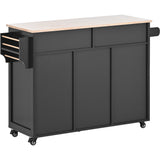 BABOOM Black Mdf Base with Wood Top Rolling Kitchen Island (18.5-in x 53.1-in x 37-in)