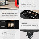 BABOOM Black Mdf Base with Wood Top Rolling Kitchen Island (18.5-in x 53.1-in x 37-in)