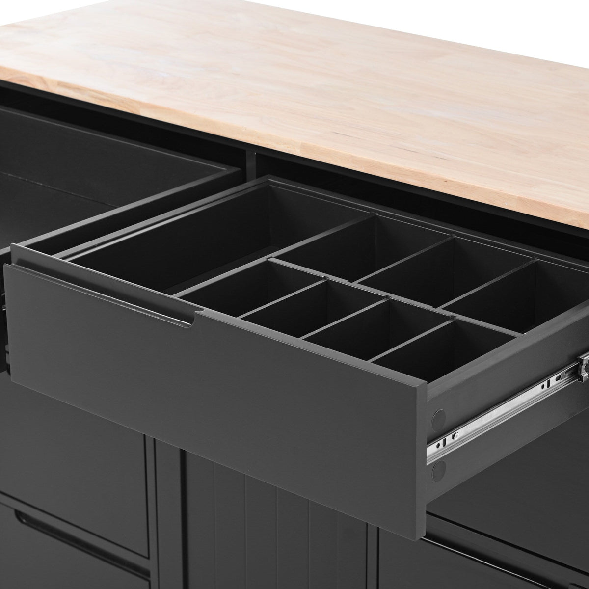 BABOOM Black Mdf Base with Wood Top Rolling Kitchen Island (18.5-in x 53.1-in x 37-in)