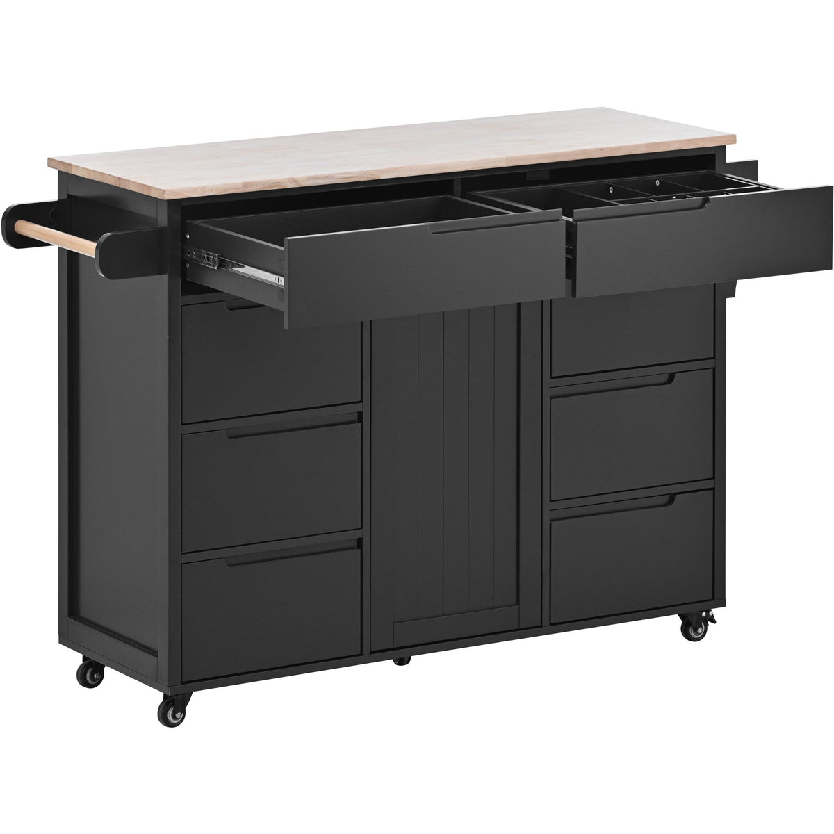 BABOOM Black Mdf Base with Wood Top Rolling Kitchen Island (18.5-in x 53.1-in x 37-in)