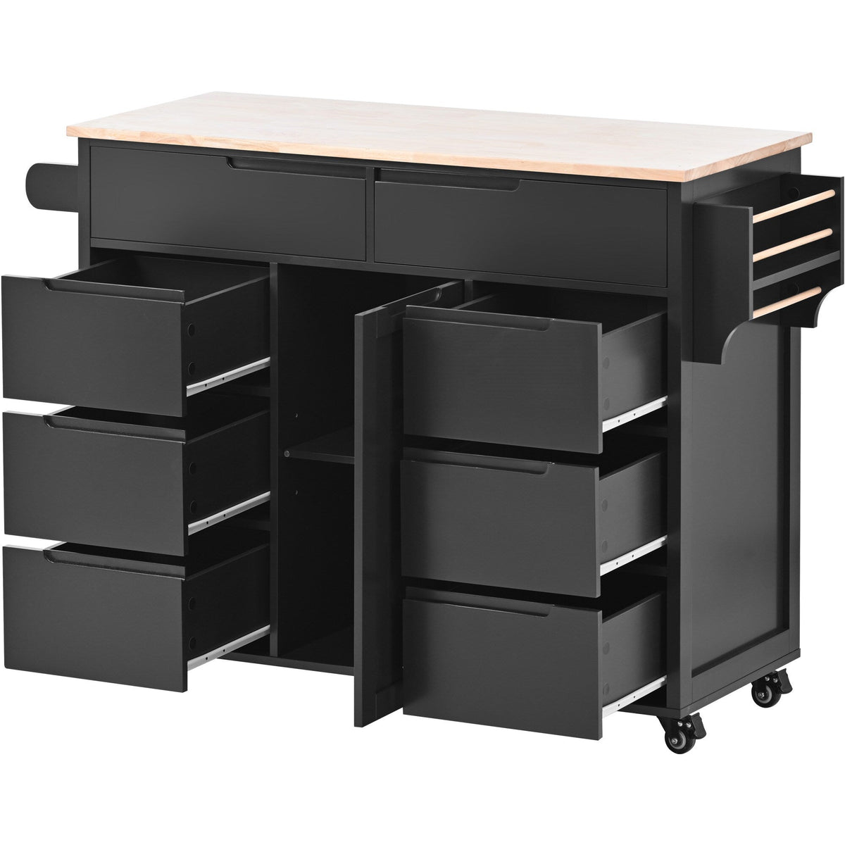 BABOOM Black Mdf Base with Wood Top Rolling Kitchen Island (18.5-in x 53.1-in x 37-in)