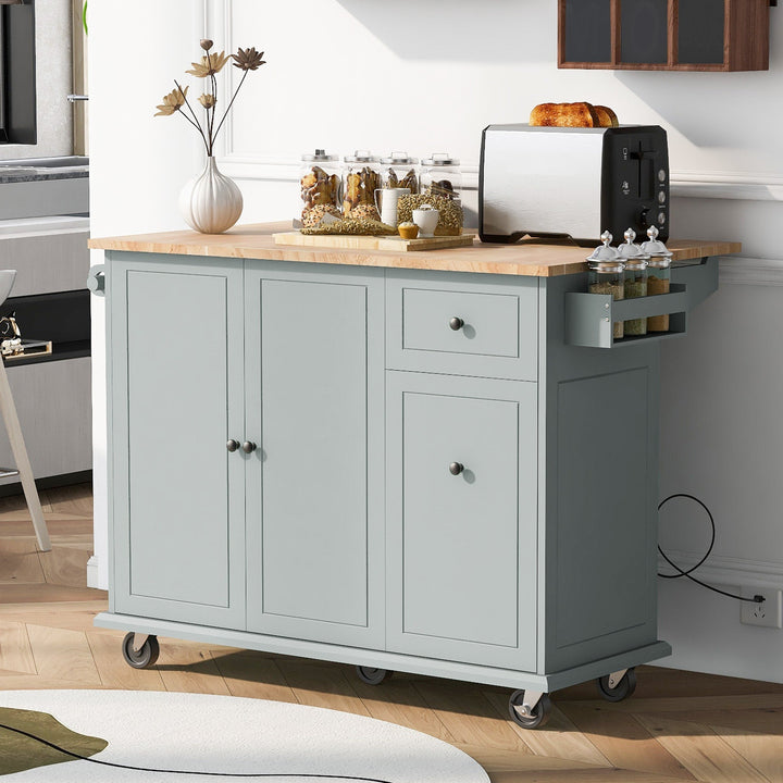 BABOOM Gray Mdf Base with Wood Top Rolling Kitchen Island (28.7-in x 53.9-in x 36.8-in)