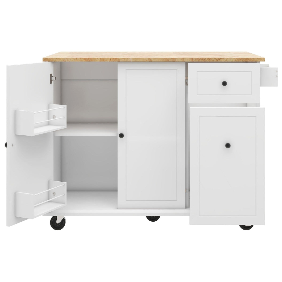 BABOOM White Mdf Base with Wood Top Rolling Kitchen Island (28.7-in x 53.9-in x 36.8-in)