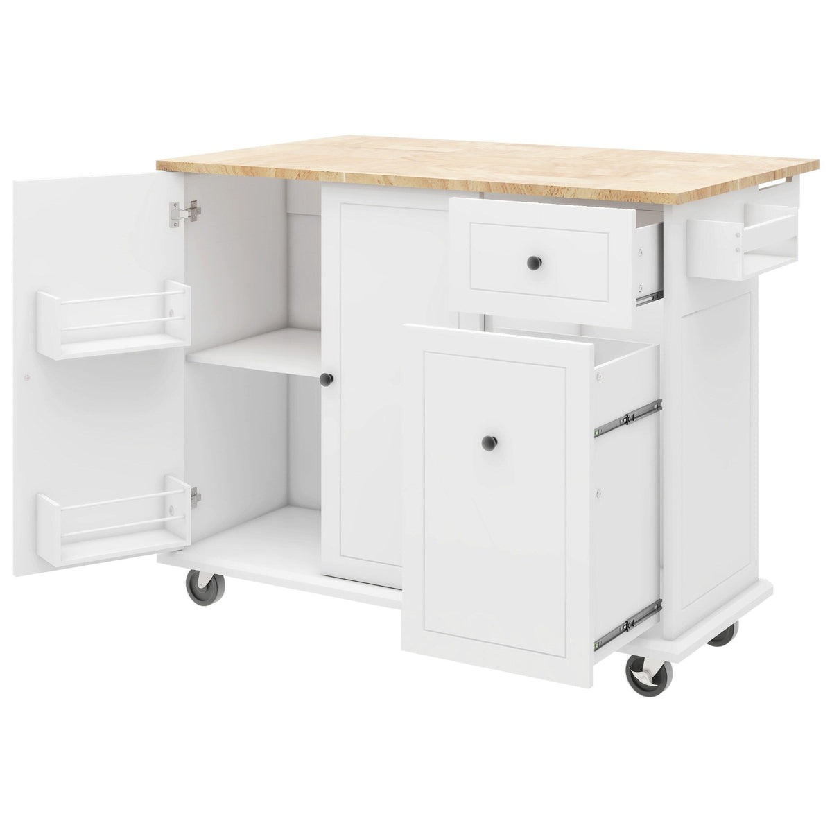 BABOOM White Mdf Base with Wood Top Rolling Kitchen Island (28.7-in x 53.9-in x 36.8-in)