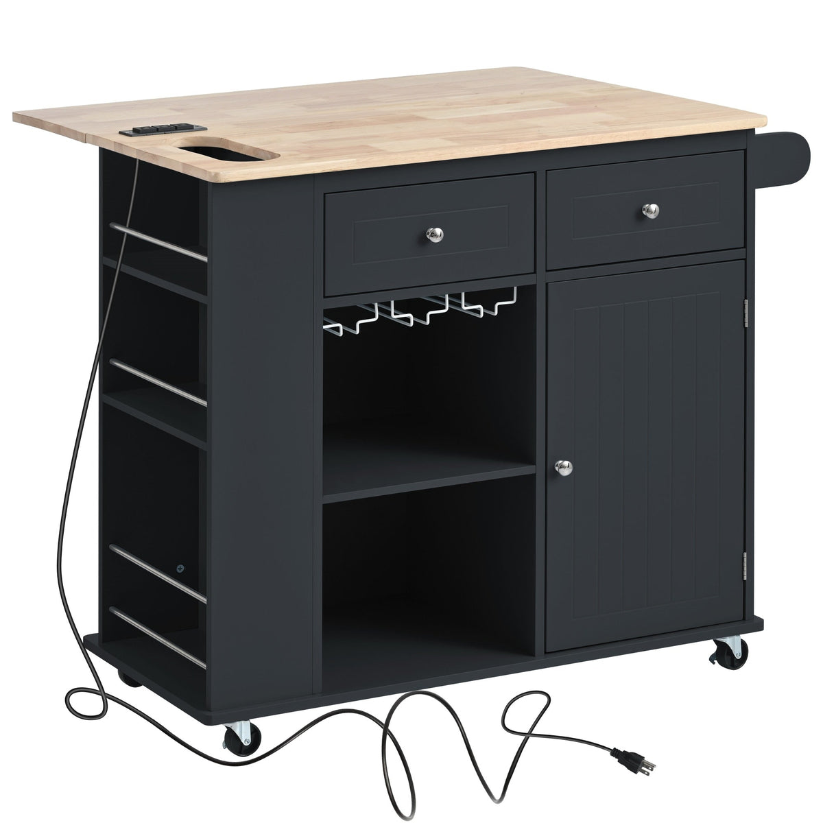 BABOOM Black Mdf Base with Wood Top Rolling Kitchen Island (29.33-in x 39.8-in x 33.7-in)