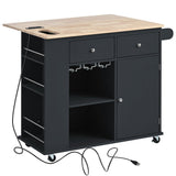 BABOOM Black Mdf Base with Wood Top Rolling Kitchen Island (29.33-in x 39.8-in x 33.7-in)