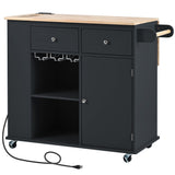 BABOOM Black Mdf Base with Wood Top Rolling Kitchen Island (29.33-in x 39.8-in x 33.7-in)