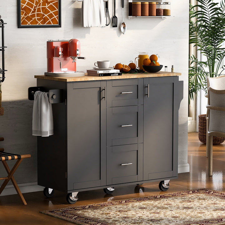 BABOOM Black Mdf Base with Wood Top Rolling Kitchen Island (17-in x 50-in x 36.9-in)