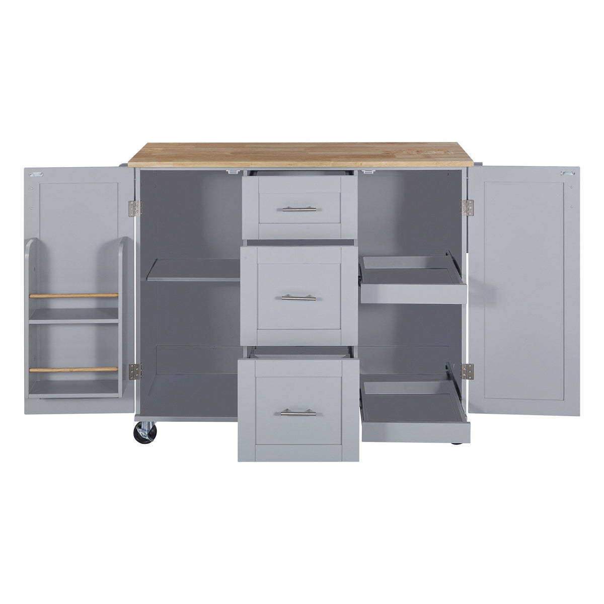 BABOOM Gray Mdf Base with Wood Top Rolling Kitchen Island (17-in x 50-in x 36.9-in)