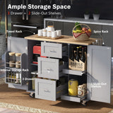 BABOOM Gray Mdf Base with Wood Top Rolling Kitchen Island (17-in x 50-in x 36.9-in)